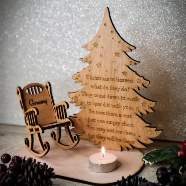 Personalisierte Weihnachten im Himmel Schaukelstuhl Ornament Memorial Tischplatte