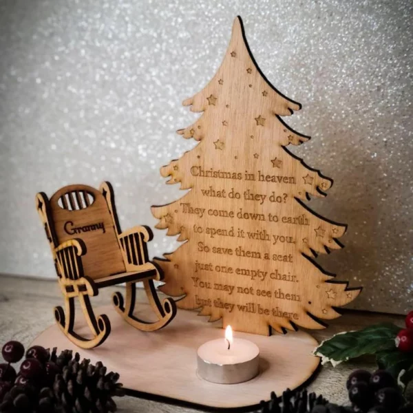 Personalized Christmas in Heaven Rocking Chair Ornament Memorial Tabletop Plaque