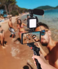 Professional video Microphone kit with Tripod Stand and LED Light