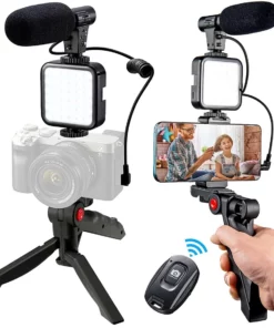 Professional video Microphone kit with Tripod Stand and LED Light