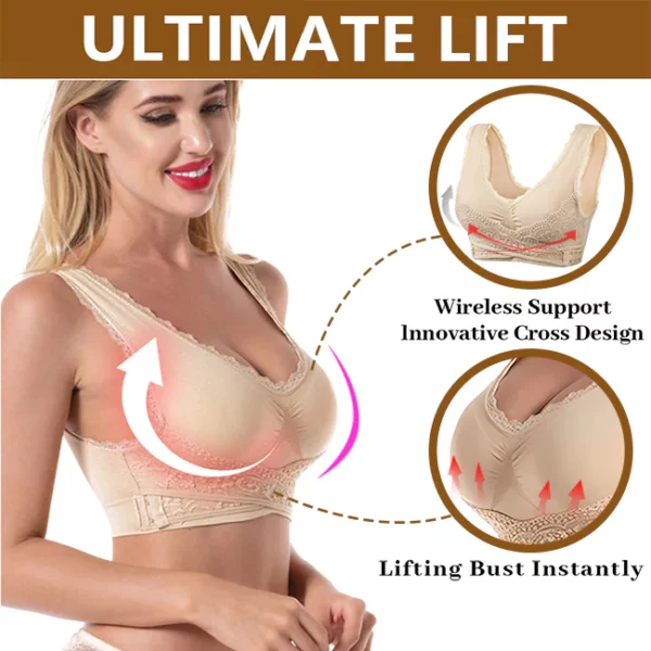 Reggiseno in pizzo push-up incrociatu cù cinturini davanti à u campu di energia regolabile