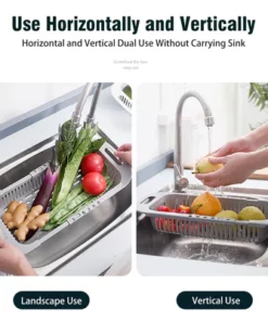 Kihúzható konyhai mosogató állítható lefolyó kosár