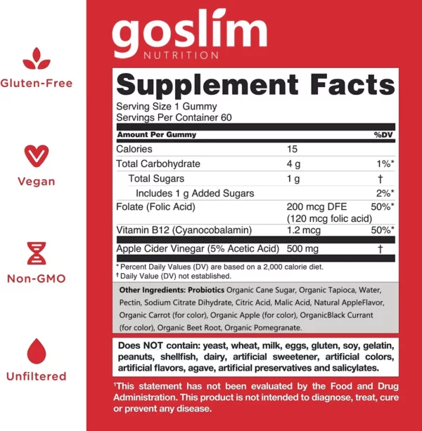 GoSlim ™ Apple Cider Vinegar Slimming Probiotic Gummies