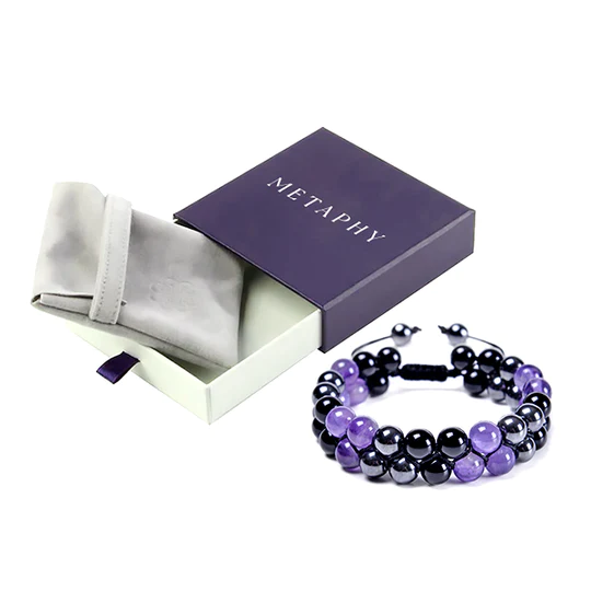 Metaphy DoublePulsera con cuentas de amatista