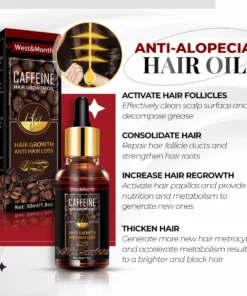 Mujeres 100% Vegan Cafeína Anti Alopecia Aceite Capilar Crecimiento Rápido