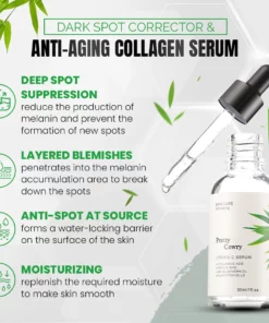 SPECIFICATIONS Ingredients: Collagen Net Weight: 30ml Shelf Life: 3 Years Target Age: Teens, Adults Target Audience: Men, Women, General, Unisex Applicable Body Parts: Face, Cheeks, neck, clavicle, T-Zone face Applicable Skin Types: All Skin types, most beneficial for dry, itchy, flaking, and aging skin Cosmetic Effects: Anti-Aging, Moisturizing, Scar treatment, Skin Brightening, Skin lightening, Anti-Wrinkle, Anti-eyebags PACKAGE INCLUDES X1 Dark Spot Corrector & Anti-Aging Collagen Serum
