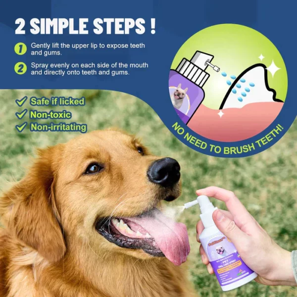 PetClean™ Köpekler ve Kediler İçin Diş Temizleme Spreyi, Ağız Kokusunu Giderir, Tartar ve Plakları Hedefler, Fırçalamadan