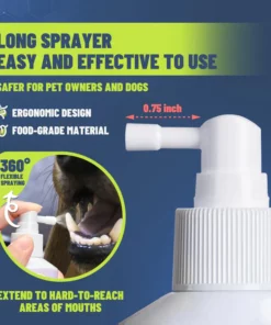 PetClean™ спреј за чистење заби за кучиња и мачки, го елиминира лошиот здив, цели забен камен и плакета, без четкање