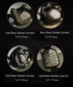 Absorberende Negativ Energi Guld Sølv Sheen Obsidian Cute Cat Protection Armbånd
