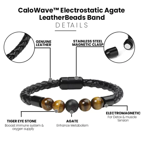 Pulseira de contas de couro de ágata eletrostática CaloWave™