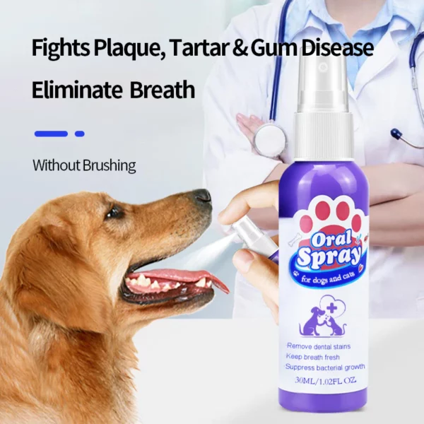 Aerosol de limpieza de dientes Petry® para perros y gatos, elimina el mal aliento, combate el sarro y la placa, sin cepillar