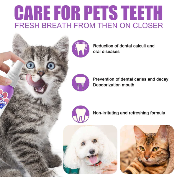 Aerosol de limpieza de dientes Petry® para perros y gatos, elimina el mal aliento, combate el sarro y la placa, sin cepillar