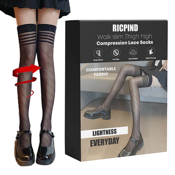 Ricpind WalkSLIM Thigh لوړ کمپریشن LaceSocks