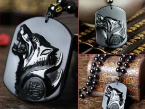 Save a wolf Obsidian Necklace