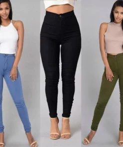 Celana Santai Untuk Wanita Celana Ramping Peregangan Pinggang Tinggi Skinny Candy Color Jeans