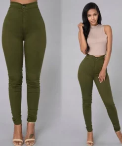 Casual Pants For Women High Waist Stretch Slim Trouser Skinny Candy Color Jeans