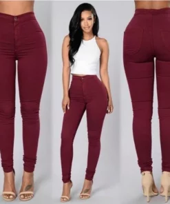 Casual Pants For Women High Waist Stretch Slim Trouser Skinny Candy Color Jeans