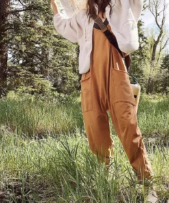 Women's Loose Sleeveless Jumpsuits Spaghetti Strap Stretchy Long Pant Romper Jumpsuit With Pockets Zipper