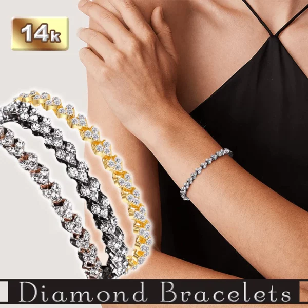 Pulseiras de diamante com coração em ouro 14K