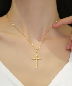 14K South African Sand Gold Blessing Cross Necklace