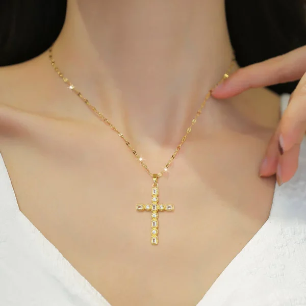 14K South African Sand Gold Blessing Cross Necklace