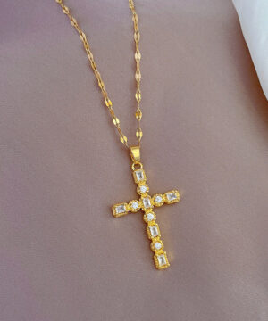 14K South African Sand Gold Blessing Cross Necklace