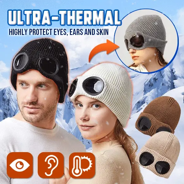 Okulary przeciwsłoneczne 2 w 1, termiczna czapka narciarska z dzianiny