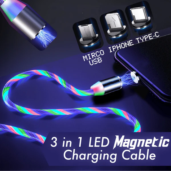 Kabel Pengecas Magnet LED 3 dalam 1