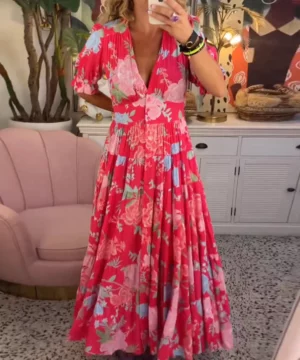 Vestido de peto con escote en V estampado floral