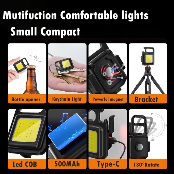 Seurico™ Portable Flashlight Keychain Mini LED Light Glare COB USB Charging