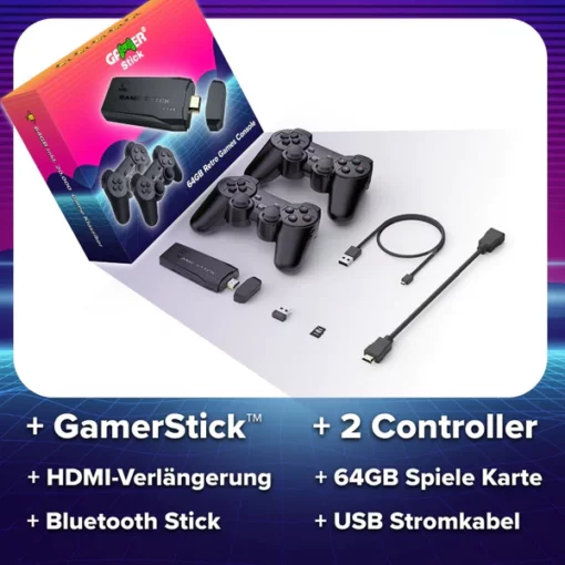 GamerStick™ - 20.000 Retro Spiele + Kabellose Controller