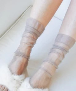 Alternative view of Sexy Ultra-thin Fluffy Socks Women Glisten Transparent Long Socks Tulle Chiffon Woman Socks Leg Female Streetwear Calcetines