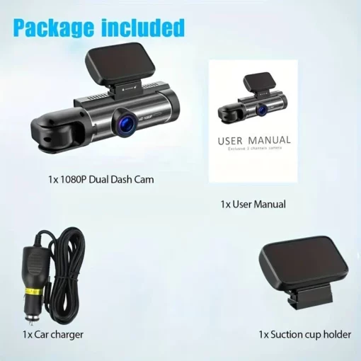 I-170° Wide View Dash Cam ene-1080p Dual Lens, I-Wide 170° Coverage, G-Sensor, Night Vision & Loop Tech-tiktok
