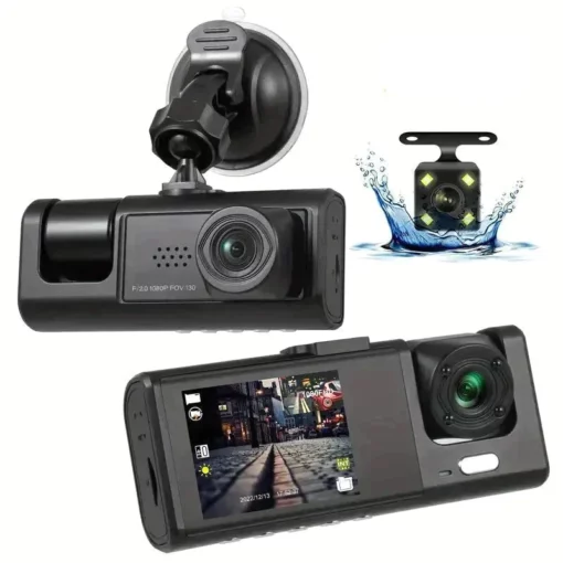 Perekam mengemudi ultra-definisi tinggi 3 lensa dengan WIFI dan GPS bawaan