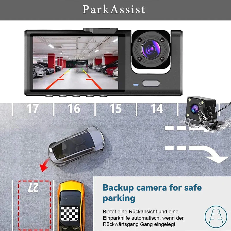 Seurico™ Drei-Kanal Dash Cam IR Nachtsichtilla ja G-Sensorilla