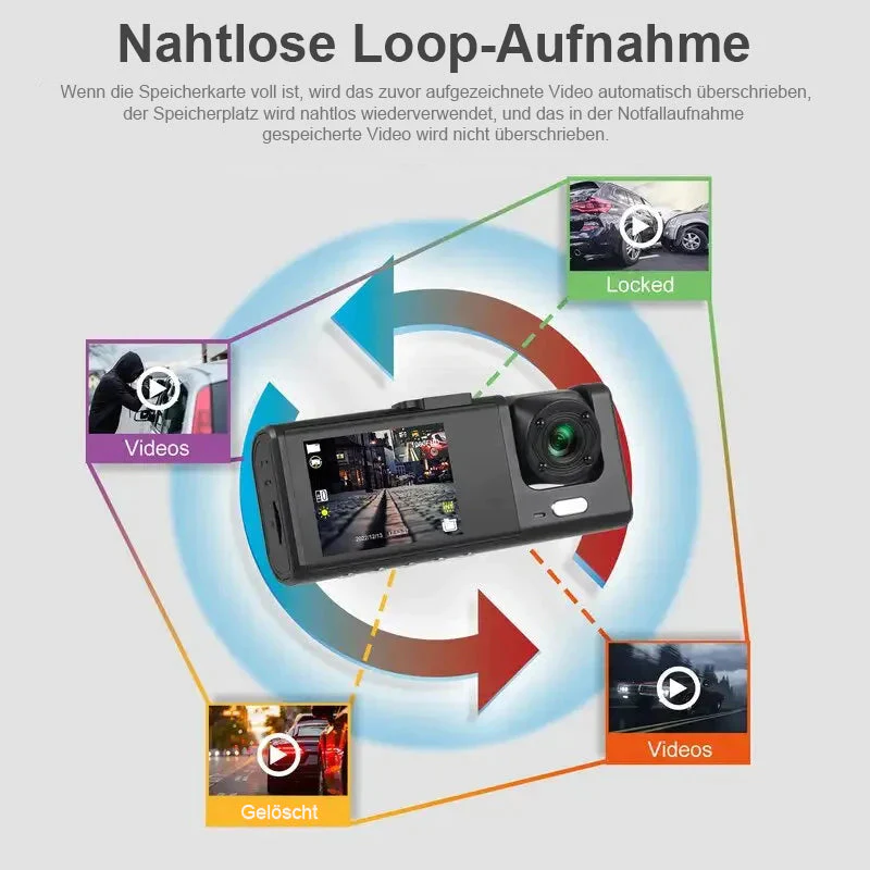 Seurico™ Drei-Kanal Dash Cam IR Nachtsichtilla ja G-Sensorilla