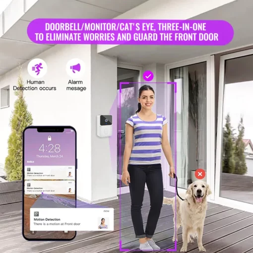 Интеллектуальный видеозвонок двойного назначения с Wi-Fi/Bluetooth и дверной звонок для вызова