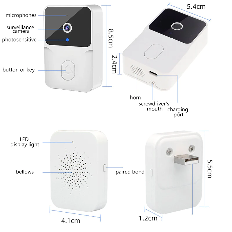 Intelligente Video- und Anruf-Türklingel mit doppeltem Verwendungszweck, WiFi/Bluetooth