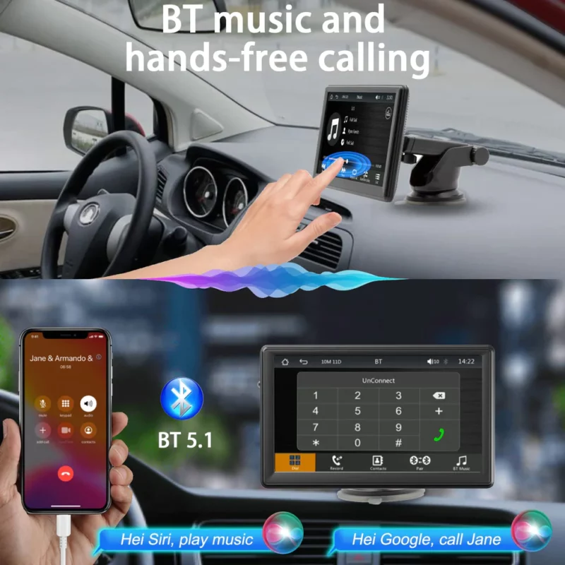 7-Inch Bluetooth Car Display for Apple & Android