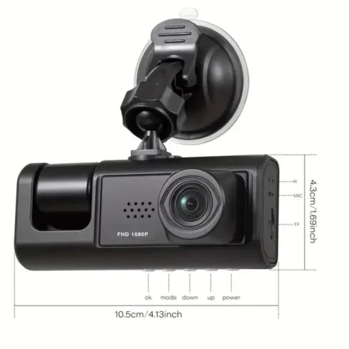 Dash Cam W/ IR Night Vision Loop Recording & 2" IPS Screen 1080P 3 Kamera