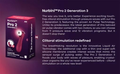 Nurbini™ Pro الجيل الثاني من هزاز تحفيز البظر بتقنية نبض الهواء مع تقنية الهواء السائل