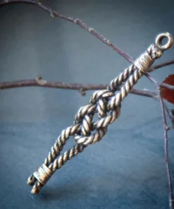 Sea knot pendant on leather cord. Sea node necklace. Metal rope jewelry. Handcrafted unique man accessory.