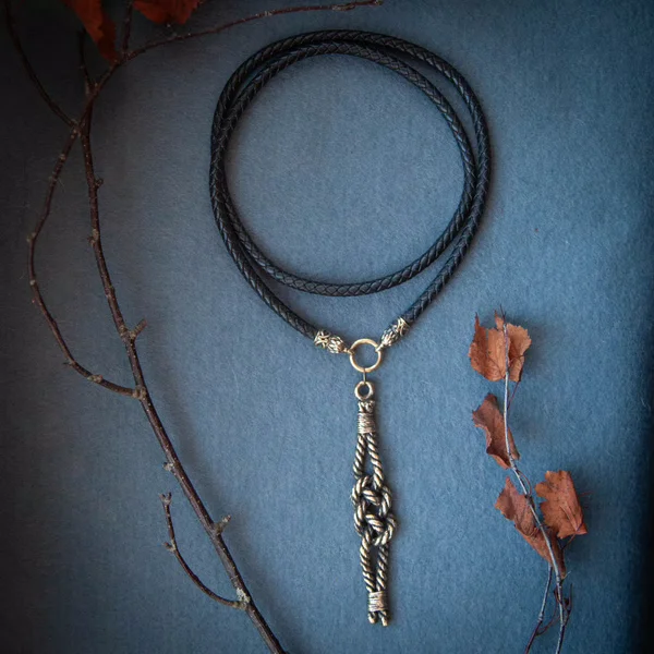 Sea knot pendant on leather cord. Sea node necklace. Metal rope jewelry. Handcrafted unique man accessory - Image 5