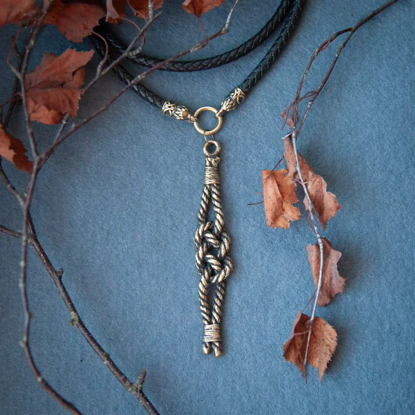Sea knot pendant on leather cord. Sea node necklace. Metal rope jewelry. Handcrafted unique man accessory - Image 6