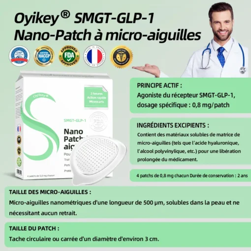Fa'atauga Taumalulu 0yikey® SMGT-GLP-1 Nano-Patch i micro-aiguilles