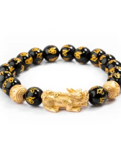 Vòng tay năng lượng Obsidian PIXARYA™ với Pixiu vàng – Sự giàu có và bảo vệ về mặt tinh thần