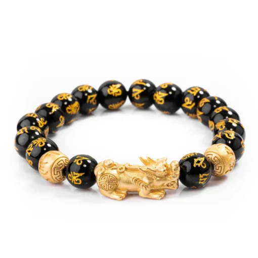 Vòng tay năng lượng Obsidian PIXARYA™ với Pixiu vàng – Sự giàu có và bảo vệ về mặt tinh thần