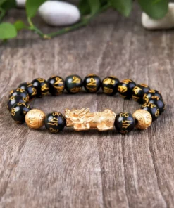 Vòng tay năng lượng Obsidian PIXARYA™ với Pixiu vàng – Sự giàu có và bảo vệ về mặt tinh thần