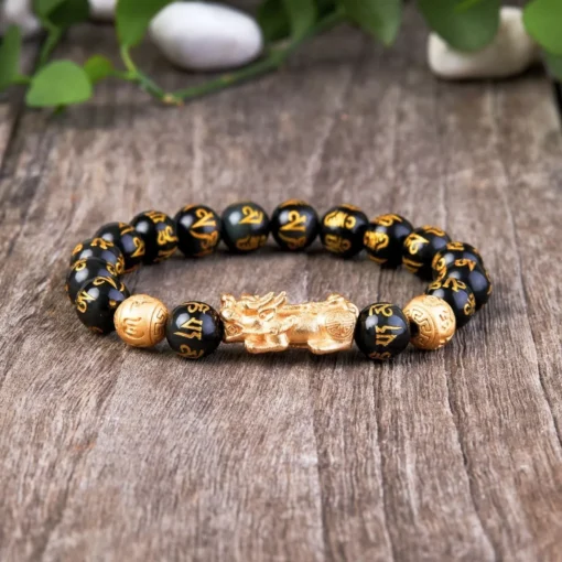 Vòng tay năng lượng Obsidian PIXARYA™ với Pixiu vàng – Sự giàu có và bảo vệ về mặt tinh thần