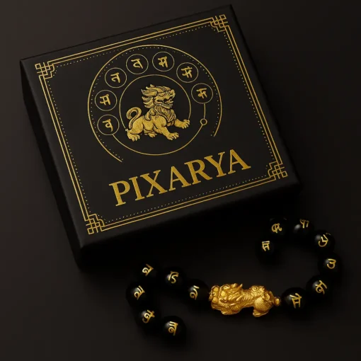 Vòng tay năng lượng Obsidian PIXARYA™ với Pixiu vàng – Sự giàu có và bảo vệ về mặt tinh thần